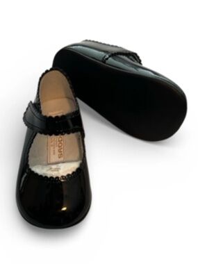 Early Days Girls Black Leather Velcro First Walkers (Size 6-9M)
